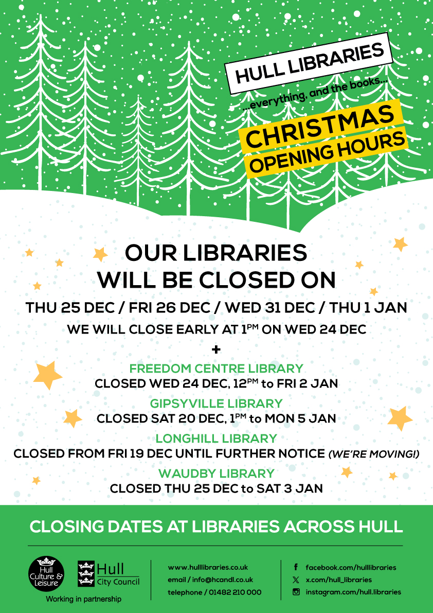 hull libraries christmas opening hours 2025