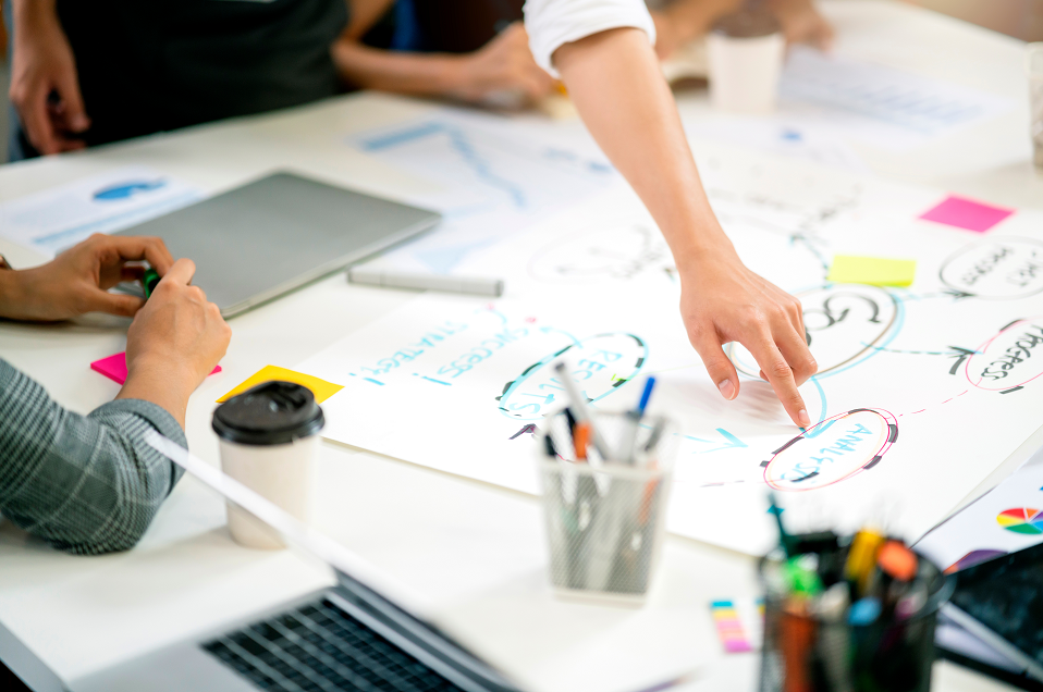 table covered in material to support people in business