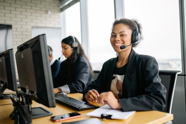 A woman working in a call centre